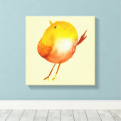 かわいい黄色の鳥の水色 キャンバスプリント (インサイチュ (ウッドフロア))