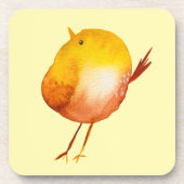 かわいい黄色の鳥の水色 コースター (正面)