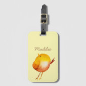 かわいい黄色の鳥の水色 ラゲッジタグ (正面縦)