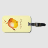 かわいい黄色の鳥の水色 ラゲッジタグ (正面横)