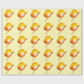 かわいい黄色の鳥の水色 ラッピングペーパー (フラット)