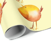 かわいい黄色の鳥の水色 ラッピングペーパー (ロールコーナー)