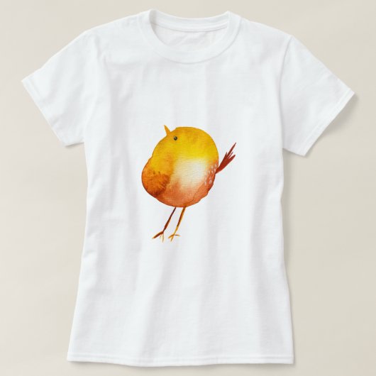 かわいい黄色の鳥の水色 Tシャツ (デザイン正面)
