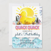 かわいい黄色の1番目のゴム鴨の誕生日招待状 招待状 (正面)