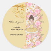 かわいい黄色ツチュバレリナ蝶ベビーシャワー ラウンドシール (正面)