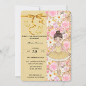 かわいい黄色ツチュバレリナ蝶ベビーシャワー 招待状 (正面)