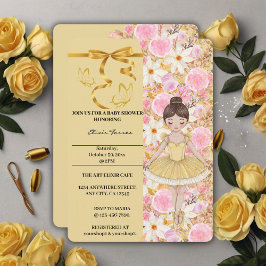 かわいい黄色ツチュバレリナ蝶ベビーシャワー 招待状