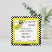 かわいい黄色、黒、白のスイート16招待状 招待状 (スタンド正面)