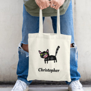 かわいい黒いもじゃもじゃしたキャラクターの子猫 トートバッグ