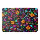 かわいい黒いカラフル抽象芸術花 バスマット (正面)