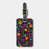 かわいい黒いカラフル抽象芸術花 ラゲッジタグ (正面縦)