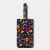 かわいい黒いカラフル抽象芸術花 ラゲッジタグ (裏面縦)
