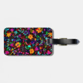 かわいい黒いカラフル抽象芸術花 ラゲッジタグ (裏面横)