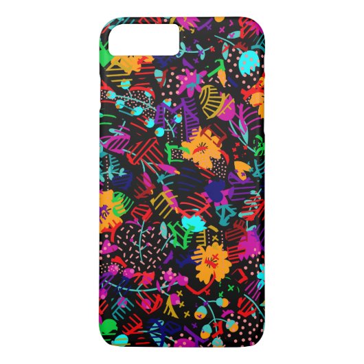 かわいい黒いカラフル抽象芸術花 Case-Mate iPhoneケース (裏面)
