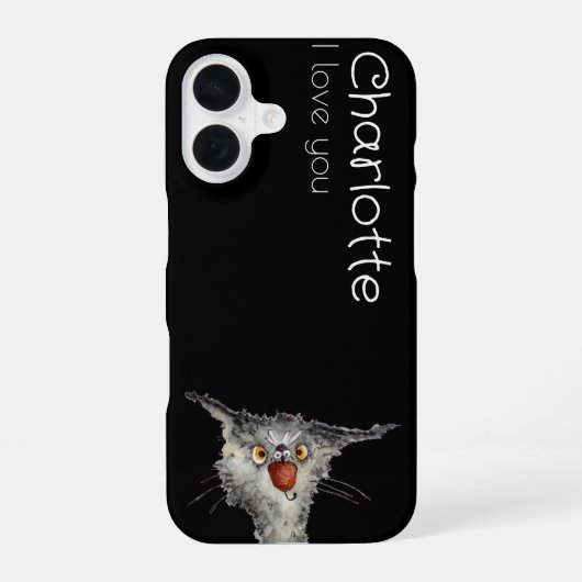かわいい黒いキャラクター猫の名前 iPhone 16ケース (裏面)