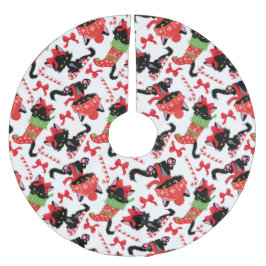 かわいい黒いクリスマスの子猫をストッキング ブラッシュドポリエステルツリースカート