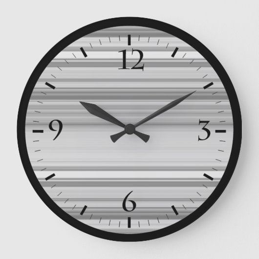 かわいい黒いグレーのストライプ ラージ壁時計 (正面)