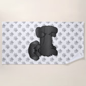 かわいい黒いシーズー犬のイラスト ビーチタオル (正面)