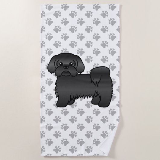 かわいい黒いシーズー犬のイラスト ビーチタオル (正面)