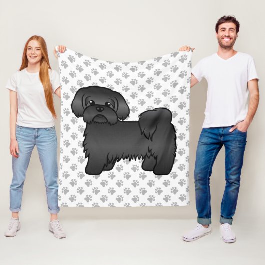 かわいい黒いシーズー犬のイラスト フリースブランケット (インサイチュ)