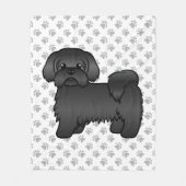 かわいい黒いシーズー犬のイラスト フリースブランケット (正面)