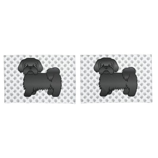 かわいい黒いシーズー犬のイラスト 枕カバー (フロントセット)