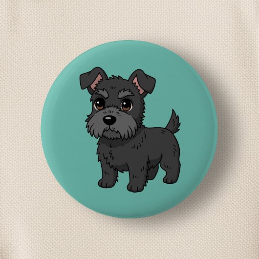 かわいい黒いスコティッシュテリア犬緑 缶バッジ