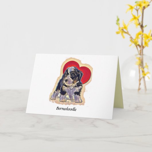 かわいい黒いタンポップアートベルヌドードルデジタルハート カード (黄色い花)