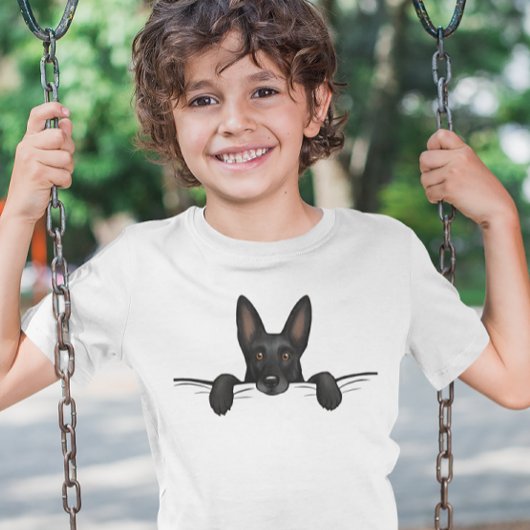 かわいい黒いドイツの羊飼い犬のぞき Tシャツ