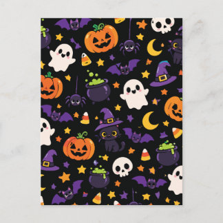かわいい黒いハロウィンの魔女猫おばけカボチャ ポストカード