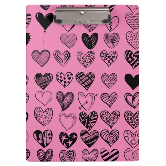 かわいい黒いハート落書きスケッチクリップボード クリップボード (正面)