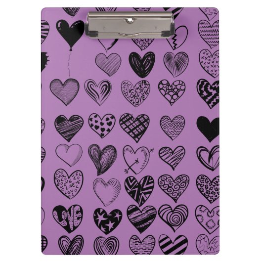 かわいい黒いハート落書きスケッチクリップボード クリップボード (正面)