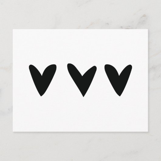 かわいい黒いハート3枚のカード ポストカード (正面)