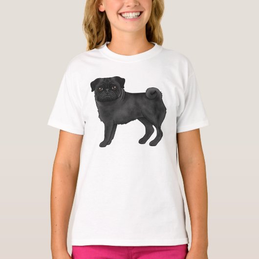 かわいい黒いパグの犬の品種のデザインイラスト Tシャツ (正面)