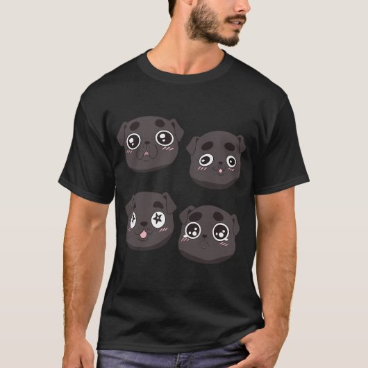 かわいい黒いパグの顔のパターン Tシャツ (正面)