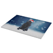 かわいい黒いパグドッグクリスマスサンタハット雪の星 カッティングボード (角)
