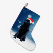かわいい黒いパグドッグクリスマスサンタハット雪の星 スモールクリスマスストッキング (正面 (吊り時))
