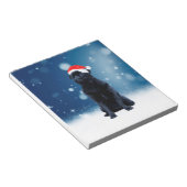 かわいい黒いパグドッグクリスマスサンタハット雪の星 ノートパッド (アングル)