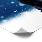 かわいい黒いパグドッグクリスマスサンタハット雪の星 ポスター (角)