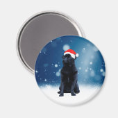 かわいい黒いパグドッグクリスマスサンタハット雪の星 マグネット (正面/裏面)