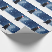 かわいい黒いパグドッグクリスマスサンタハット雪の星 ラッピングペーパー (角)