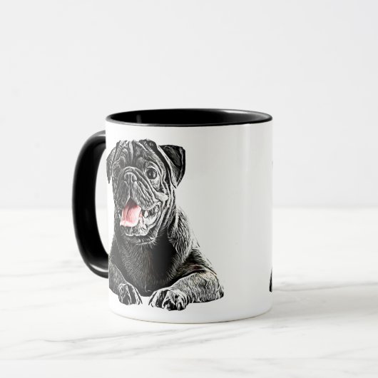 かわいい黒いパグ犬の動物のペットアート マグカップ (正面左)