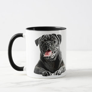 かわいい黒いパグ犬の動物ペットアート マグカップ