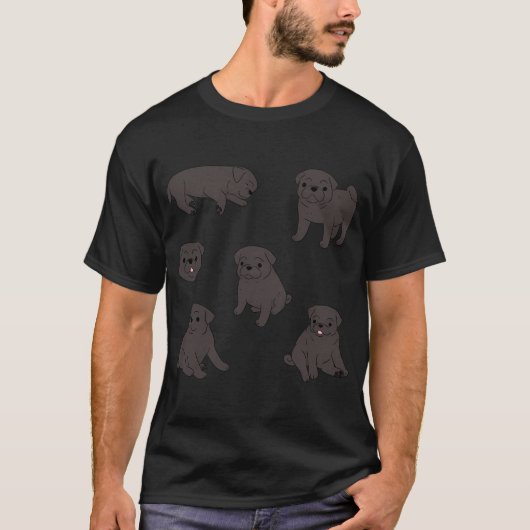 かわいい黒いパグ犬パック Tシャツ (正面)