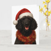 かわいい黒いプードルのクリスマスカード カード (黄色い花)