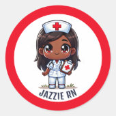 かわいい黒いマンガナース漫画パーソナライズされた ラウンドシール (正面)