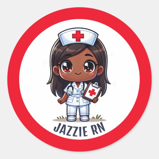 かわいい黒いマンガナース漫画パーソナライズされた ラウンドシール (正面)