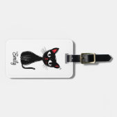 かわいい黒いミッドセンチュリーの漫画の猫 ラゲッジタグ (正面横)