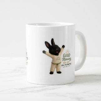 かわいい黒いレックスウサギ ビリーの朝のストレッチ ジャンボコーヒーマグカップ