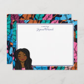 かわいい黒いレディイラストレーション個人文房具 ノートカード (正面/裏面)